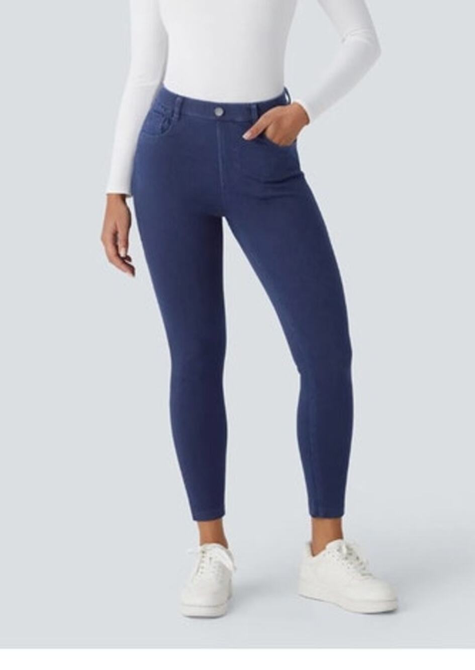 Halara Flex™ Leggings High Waisted Pockets Denim Work NWT L